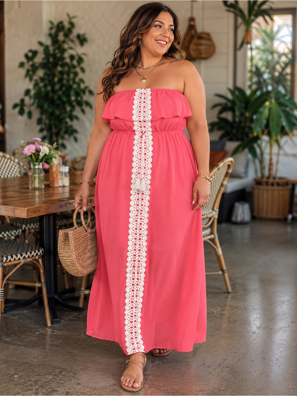 NO BOUNDARIES Coral Pink Strapless Maxi Dress EUC